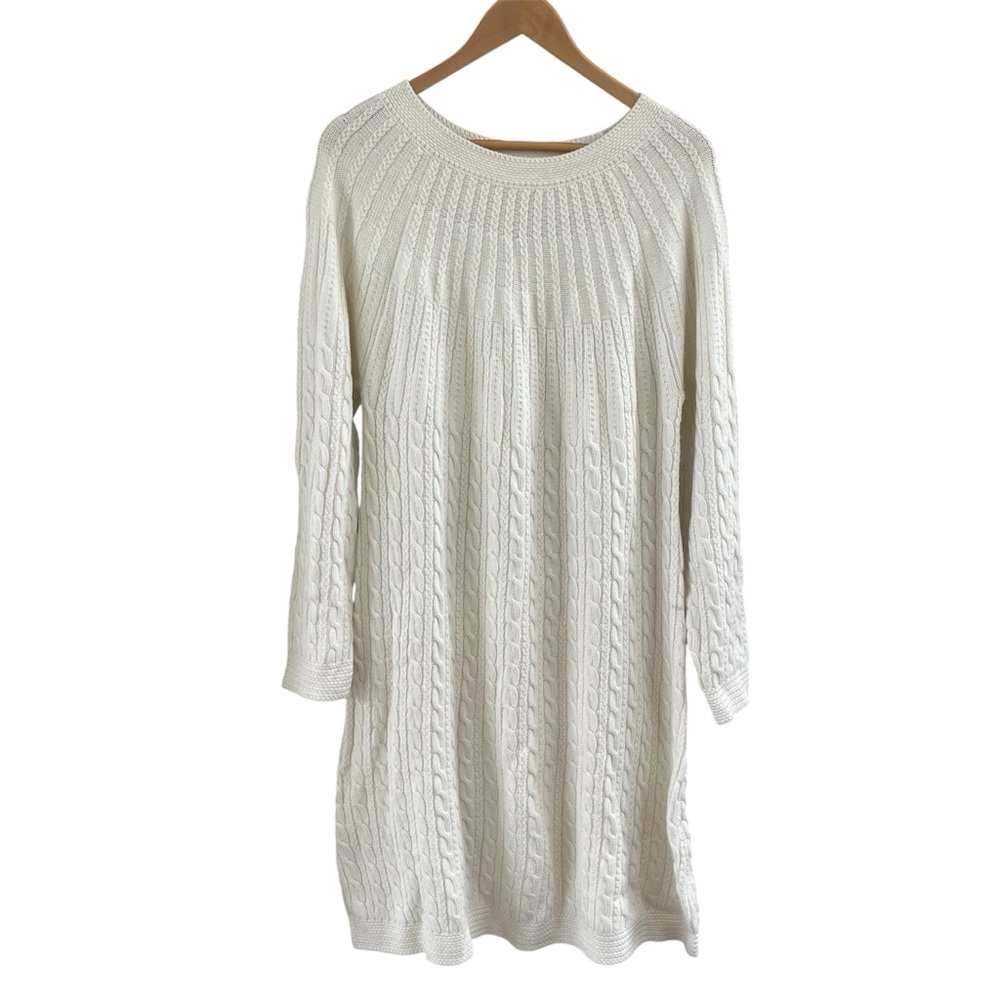 Soft Surroundings Cream Cable Knit Sweater Dress Wool Cashmere Blend Tunic M